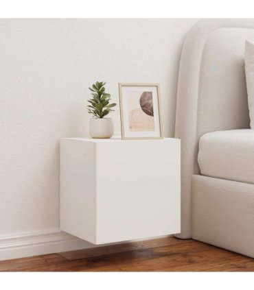 vidaXL TV Wall Cabinet with LED Lights White 40.5x35x40 cm — Size: 40.5 x 35 x 40 cm