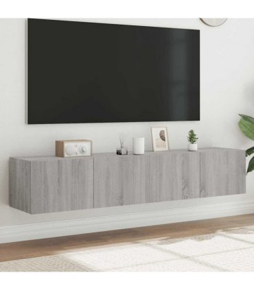 vidaXL TV Wall Cabinets with LED Lights 2 pcs Grey Sonoma 80x35x31 cm — Size: 80 x 35 x 31 cm