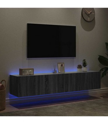 vidaXL TV Wall Cabinets with LED Lights 2 pcs Grey Sonoma 80x35x31 cm — Size: 80 x 35 x 31 cm