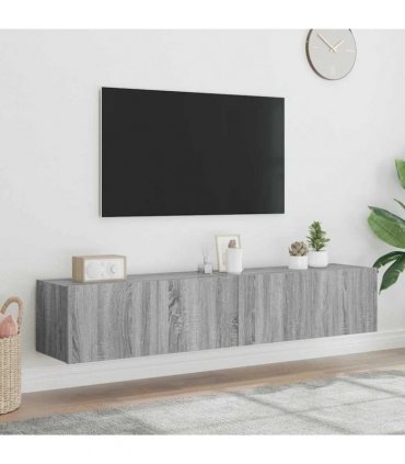 vidaXL TV Wall Cabinets with LED Lights 2 pcs Grey Sonoma 80x35x31 cm — Size: 80 x 35 x 31 cm