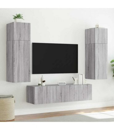 vidaXL TV Wall Cabinets with LED Lights 2 pcs Grey Sonoma 80x35x31 cm — Size: 80 x 35 x 31 cm