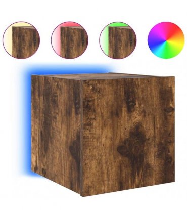 vidaXL TV Wall Cabinet with LED Lights Smoked Oak 30.5x35x30 cm — Size: 30.5 x 35 x 30 cm