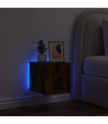 vidaXL TV Wall Cabinet with LED Lights Smoked Oak 30.5x35x30 cm — Size: 30.5 x 35 x 30 cm