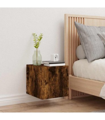 vidaXL TV Wall Cabinet with LED Lights Smoked Oak 30.5x35x30 cm — Size: 30.5 x 35 x 30 cm