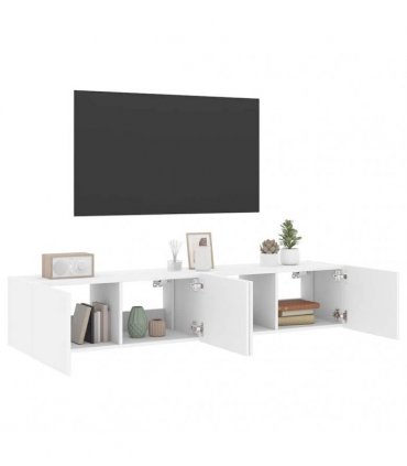 vidaXL TV Wall Cabinets with LED Lights 2 pcs White 80x35x31 cm — Size: 80 x 35 x 31 cm