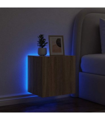 vidaXL TV Wall Cabinet with LED Lights Sonoma Oak 40.5x35x40 cm — Size: 40.5 x 35 x 40 cm