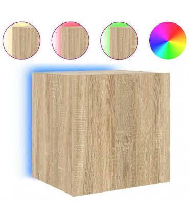 vidaXL TV Wall Cabinet with LED Lights Sonoma Oak 40.5x35x40 cm — Size: 40.5 x 35 x 40 cm