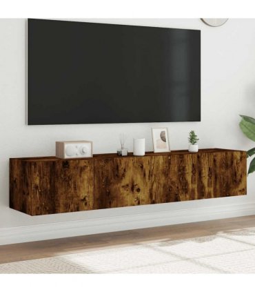 vidaXL TV Wall Cabinets with LED Lights 2 pcs Smoked Oak 80x35x31 cm — Size: 80 x 35 x 31 cm