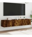 vidaXL TV Wall Cabinets with LED Lights 2 pcs Smoked Oak 80x35x31 cm — Size: 80 x 35 x 31 cm