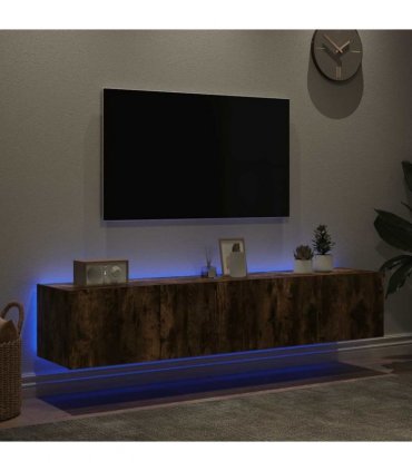 vidaXL TV Wall Cabinets with LED Lights 2 pcs Smoked Oak 80x35x31 cm — Size: 80 x 35 x 31 cm
