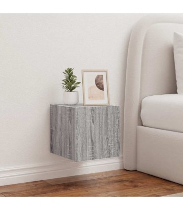 vidaXL TV Wall Cabinet with LED Lights Grey Sonoma 30.5x35x30 cm — Size: 30.5 x 35 x 30 cm