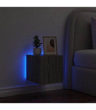 vidaXL TV Wall Cabinet with LED Lights Grey Sonoma 30.5x35x30 cm — Size: 30.5 x 35 x 30 cm