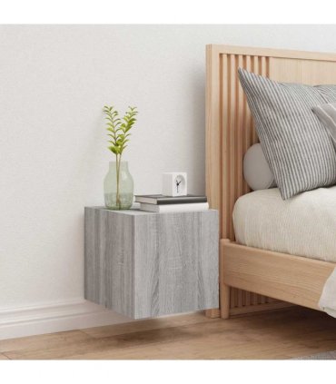 vidaXL TV Wall Cabinet with LED Lights Grey Sonoma 30.5x35x30 cm — Size: 30.5 x 35 x 30 cm