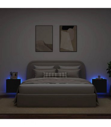 vidaXL TV Wall Cabinets with LED Lights 2 pcs Black 40.5x35x40 cm — Size: 40.5 x 35 x 40 cm