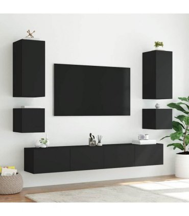 vidaXL TV Wall Cabinets with LED Lights 2 pcs Black 40.5x35x40 cm — Size: 40.5 x 35 x 40 cm