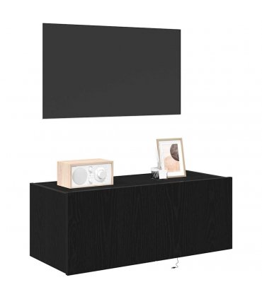 vidaXL TV Wall Cabinet Black Oak 80 x 35 x 31 cm Engineered Wood