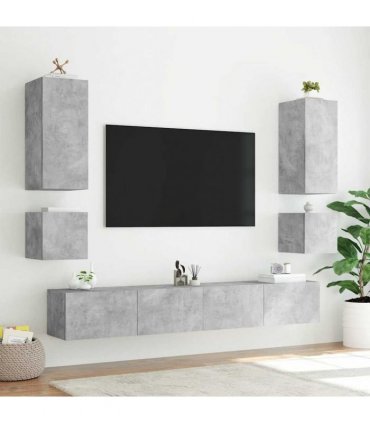 vidaXL TV Wall Cabinets with LED Lights 2 pcs Concrete Grey 40.5x35x40 cm — Size: 40.5 x 35 x 40 cm