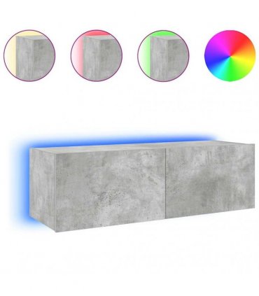 vidaXL TV Wall Cabinet with LED Lights Concrete Grey 100x35x31 cm — Size: 100 x 35 x 31 cm