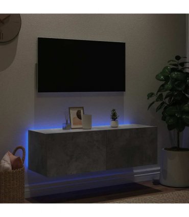 vidaXL TV Wall Cabinet with LED Lights Concrete Grey 100x35x31 cm — Size: 100 x 35 x 31 cm