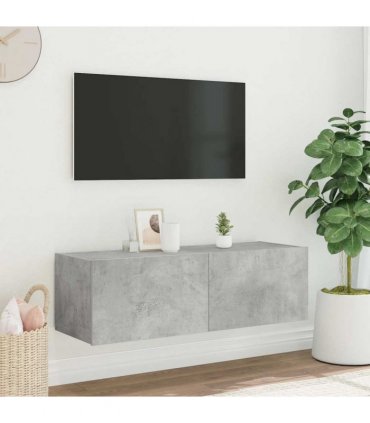 vidaXL TV Wall Cabinet with LED Lights Concrete Grey 100x35x31 cm — Size: 100 x 35 x 31 cm