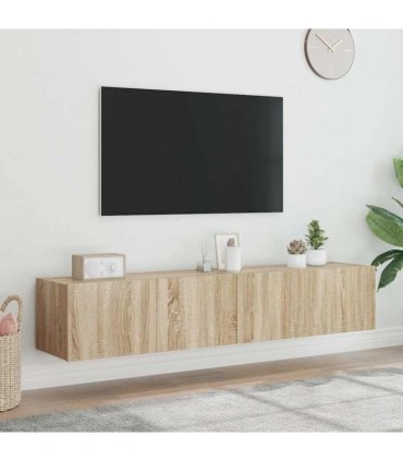 vidaXL TV Wall Cabinets with LED Lights 2 pcs Sonoma Oak 80x35x31 cm — Size: 80 x 35 x 31 cm