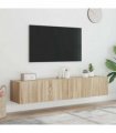vidaXL TV Wall Cabinets with LED Lights 2 pcs Sonoma Oak 80x35x31 cm — Size: 80 x 35 x 31 cm