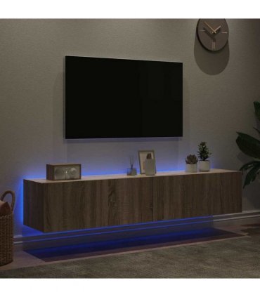vidaXL TV Wall Cabinets with LED Lights 2 pcs Sonoma Oak 80x35x31 cm — Size: 80 x 35 x 31 cm