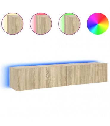 vidaXL TV Wall Cabinets with LED Lights 2 pcs Sonoma Oak 80x35x31 cm — Size: 80 x 35 x 31 cm