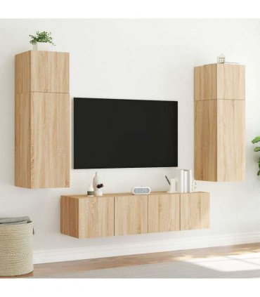 vidaXL TV Wall Cabinets with LED Lights 2 pcs Sonoma Oak 80x35x31 cm — Size: 80 x 35 x 31 cm