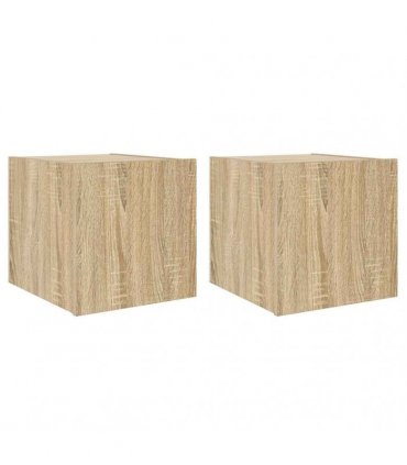 vidaXL TV Wall Cabinets with LED Lights 2 pcs Sonoma Oak 30.5x35x30 cm — Size: 30.5 x 35 x 30 cm