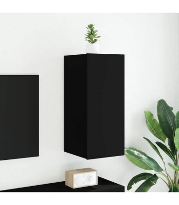 vidaXL TV Wall Cabinet with LED Lights Black 30.5x35x70 cm — Size: 30.5 x 35 x 70 cm