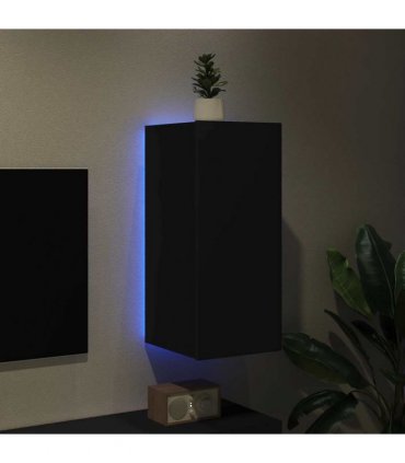 vidaXL TV Wall Cabinet with LED Lights Black 30.5x35x70 cm — Size: 30.5 x 35 x 70 cm