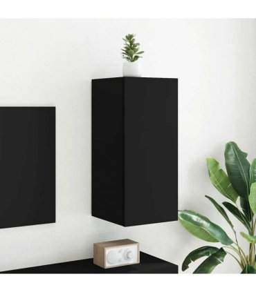 vidaXL TV Wall Cabinet with LED Lights Black 30.5x35x70 cm — Size: 30.5 x 35 x 70 cm