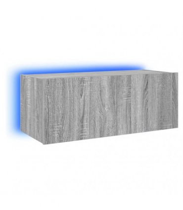 vidaXL TV Wall Cabinet with LED Lights Grey Sonoma 80x35x31 cm — Size: 80 x 35 x 31 cm