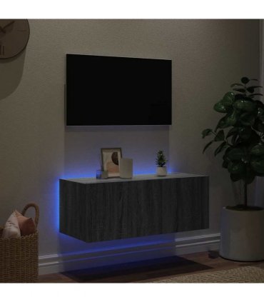 vidaXL TV Wall Cabinet with LED Lights Grey Sonoma 80x35x31 cm — Size: 80 x 35 x 31 cm