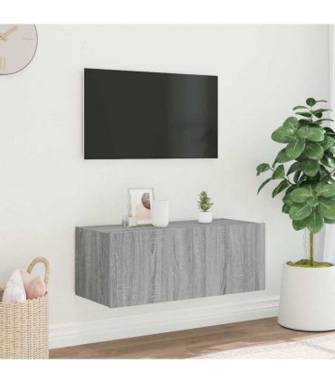 vidaXL TV Wall Cabinet with LED Lights Grey Sonoma 80x35x31 cm — Size: 80 x 35 x 31 cm