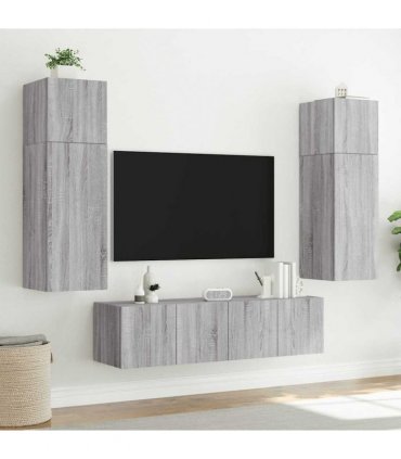 vidaXL TV Wall Cabinet with LED Lights Grey Sonoma 80x35x31 cm — Size: 80 x 35 x 31 cm