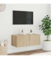 vidaXL TV Wall Cabinet with LED Lights Sonoma Oak 80x35x31 cm — Size: 80 x 35 x 31 cm