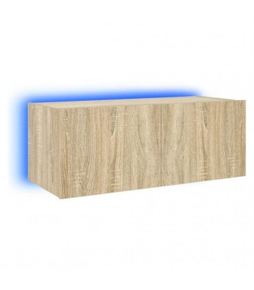 vidaXL TV Wall Cabinet with LED Lights Sonoma Oak 80x35x31 cm — Size: 80 x 35 x 31 cm
