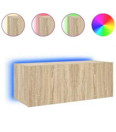 vidaXL TV Wall Cabinet with LED Lights Sonoma Oak 80x35x31 cm — Size: 80 x 35 x 31 cm