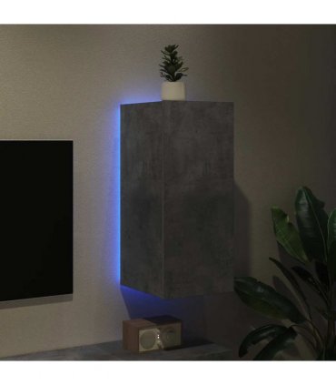 vidaXL TV Wall Cabinet with LED Lights Concrete Grey 30.5x35x70 cm — Size: 30.5 x 35 x 70 cm