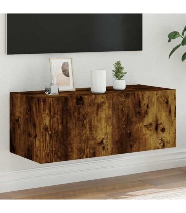 vidaXL TV Wall Cabinet with LED Lights Smoked Oak 80x35x31 cm — Size: 80 x 35 x 31 cm