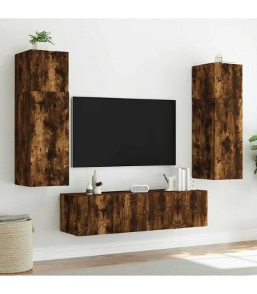 vidaXL TV Wall Cabinet with LED Lights Smoked Oak 80x35x31 cm — Size: 80 x 35 x 31 cm