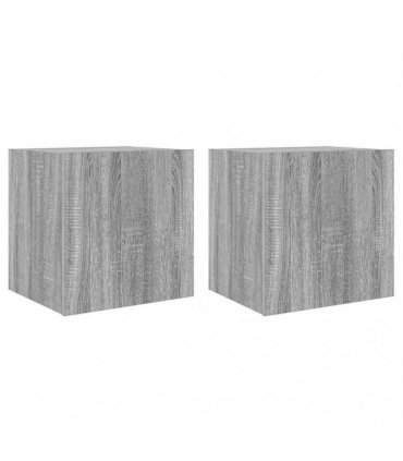 vidaXL TV Wall Cabinets with LED Lights 2 pcs Grey Sonoma 40.5x35x40 cm — Size: 40.5 x 35 x 40 cm