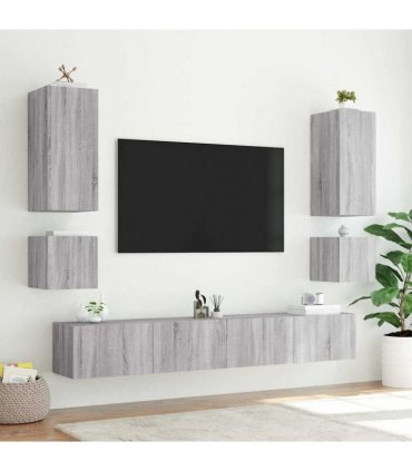 vidaXL TV Wall Cabinets with LED Lights 2 pcs Grey Sonoma 40.5x35x40 cm — Size: 40.5 x 35 x 40 cm