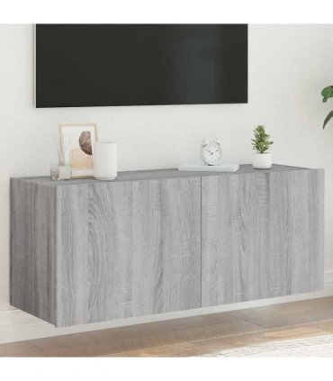 vidaXL TV Wall Cabinet with LED Lights Grey Sonoma 100x35x41 cm — Size: 100 x 35 x 41 cm