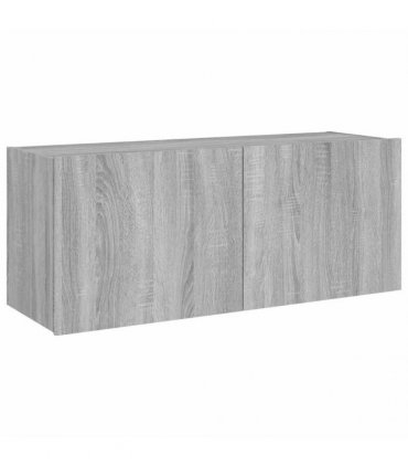 vidaXL TV Wall Cabinet with LED Lights Grey Sonoma 100x35x41 cm — Size: 100 x 35 x 41 cm