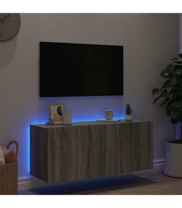 vidaXL TV Wall Cabinet with LED Lights Grey Sonoma 100x35x41 cm — Size: 100 x 35 x 41 cm