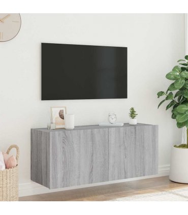 vidaXL TV Wall Cabinet with LED Lights Grey Sonoma 100x35x41 cm — Size: 100 x 35 x 41 cm