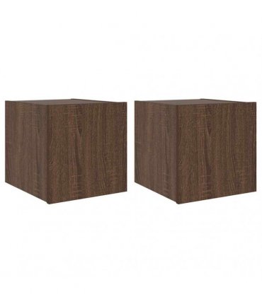 vidaXL TV Wall Cabinets with LED Lights 2 pcs Brown Oak 30.5x35x30 cm — Size: 30.5 x 35 x 30 cm